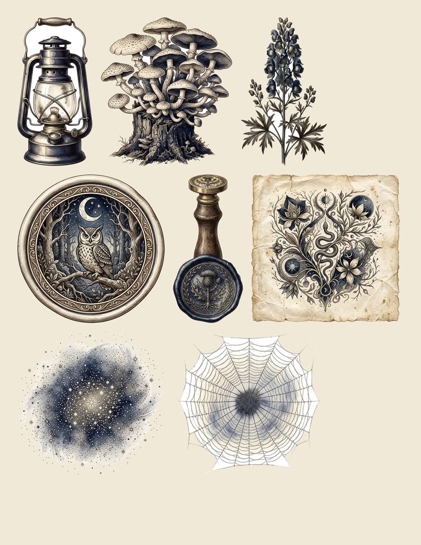Moonlight Owls junk journal kit — sheet preview 4
