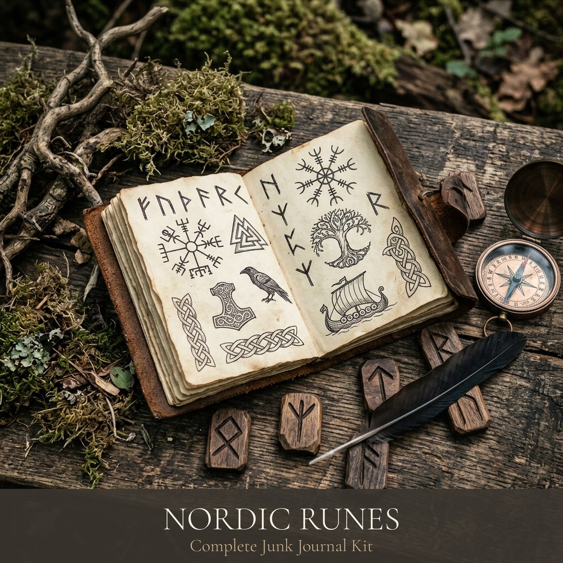 Nordic Runes Junk Journal Kit | Mystical Norse Ephemera | Digital Download