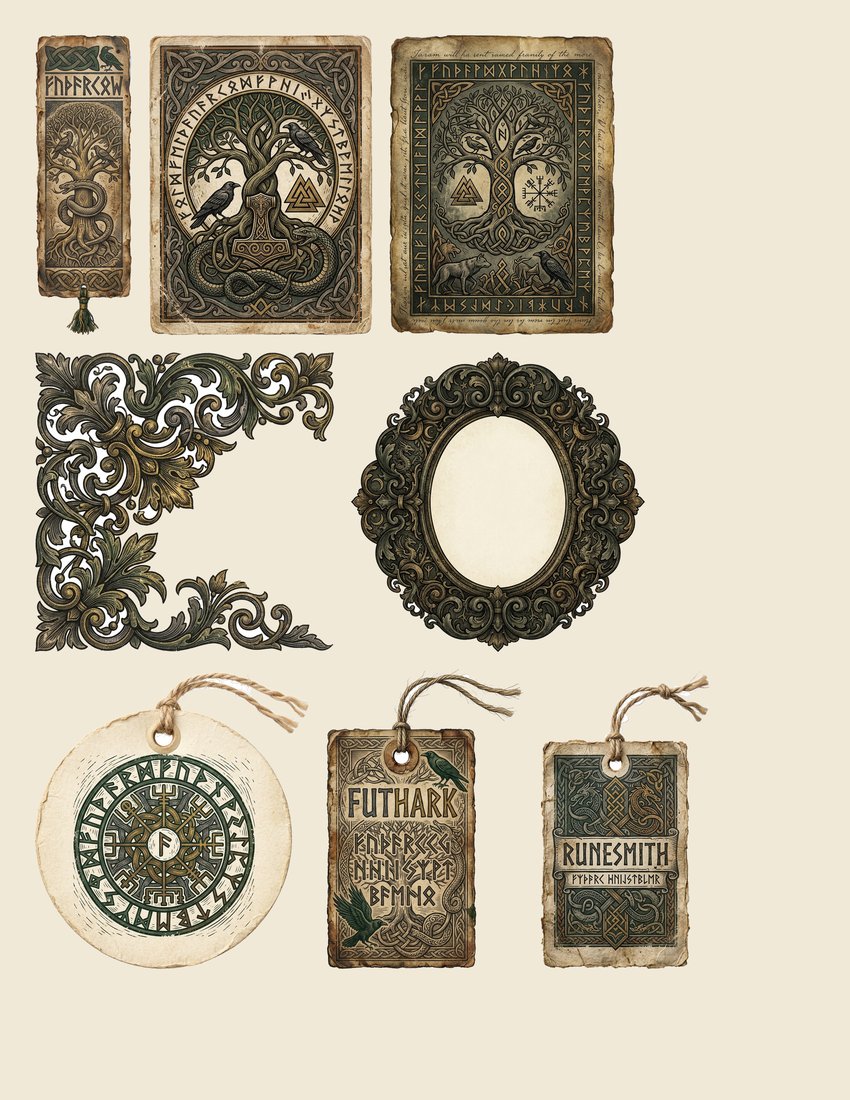 Nordic Runes junk journal kit — sheet preview 1
