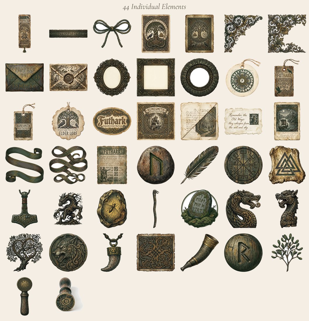 Nordic Runes junk journal kit — elements overview