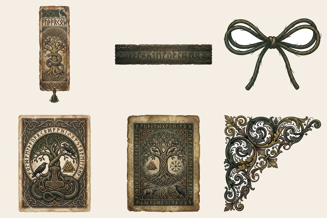 Nordic Runes junk journal kit — element closeup 1