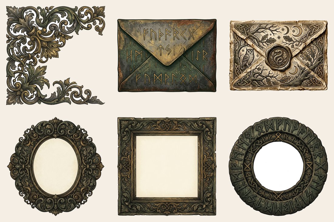 Nordic Runes junk journal kit — element closeup 2
