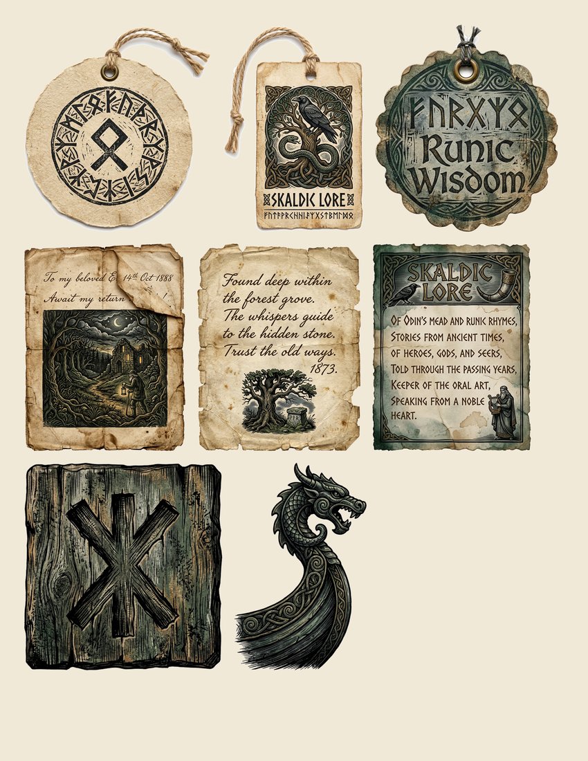 Norse Saga junk journal kit — sheet preview 2