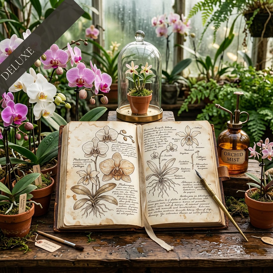 Orchid Hothouse Junk Journal Kit | Exotic Bloom Ephemera & Botanical Prints | Digital Download