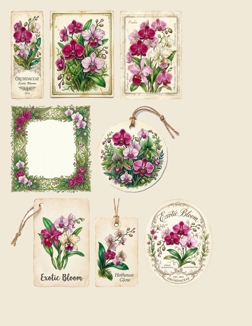 Orchid Hothouse junk journal kit — sheet preview 1