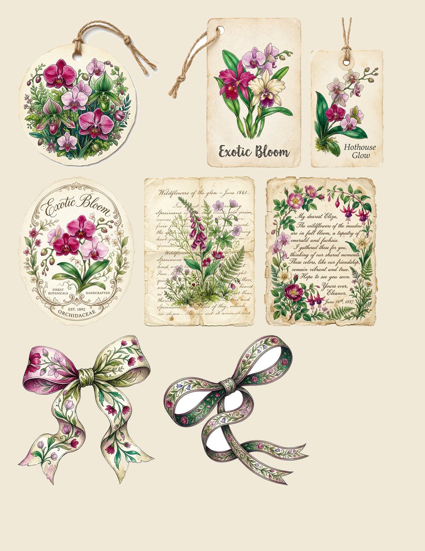 Orchid Hothouse junk journal kit — sheet preview 2