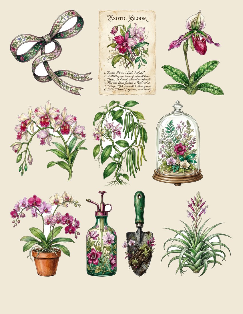 Orchid Hothouse junk journal kit — sheet preview 3
