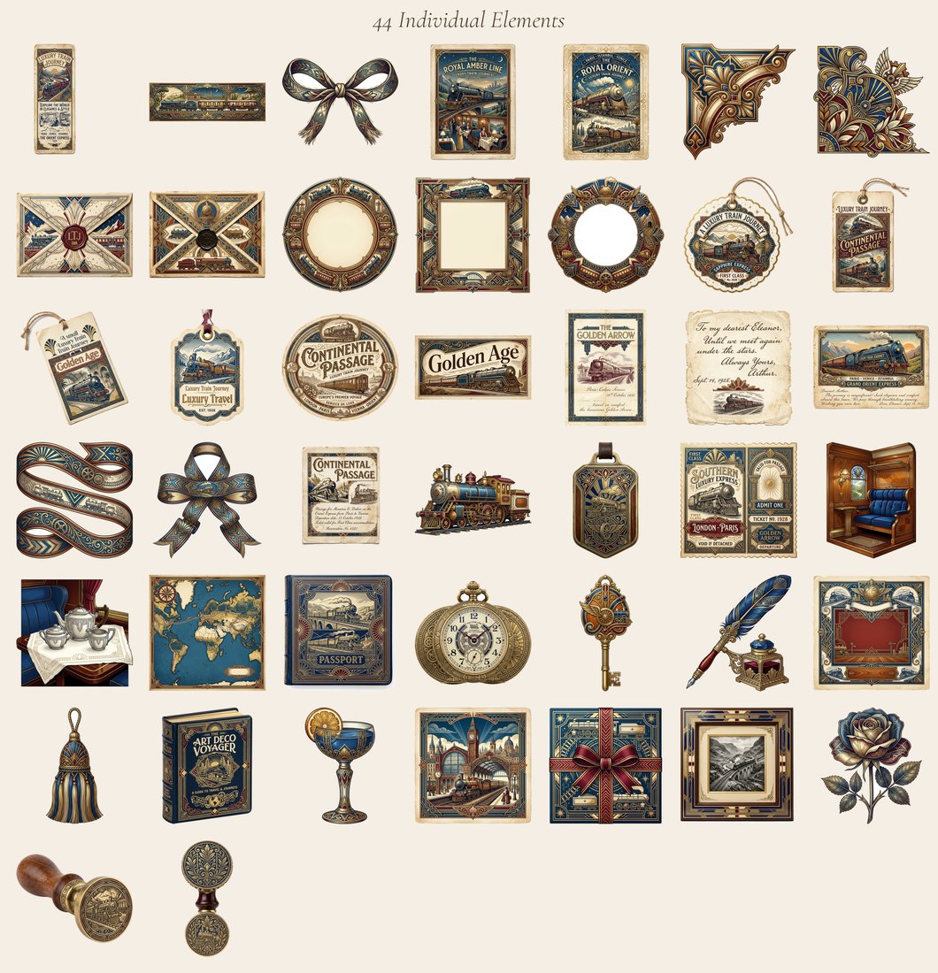 Orient Express junk journal kit — elements overview