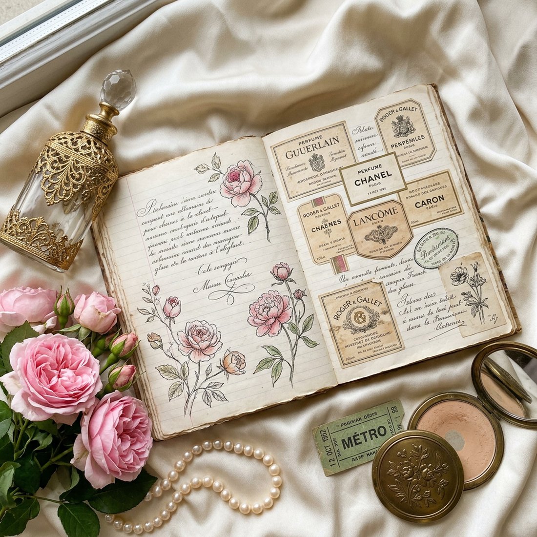 Parisian Parfumerie Junk Journal Kit | Vintage French Perfume Floral Ephemera + Printable Sheets | Digital Download