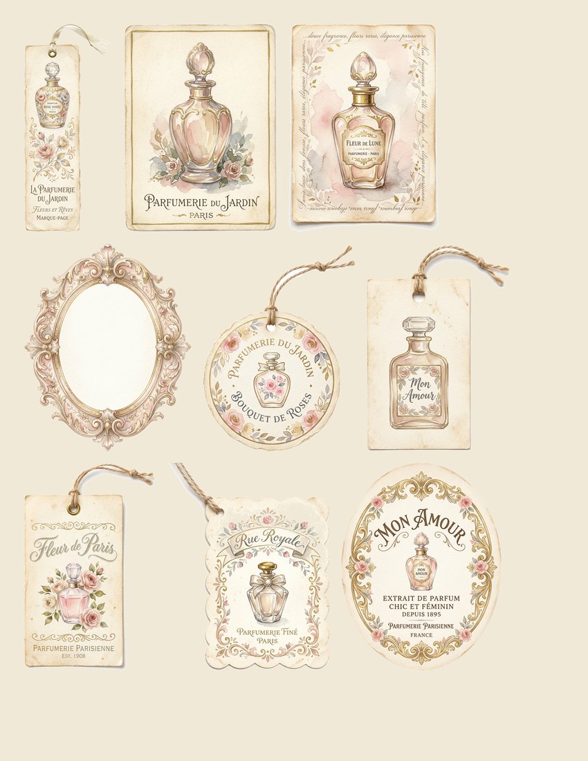Parisian Parfumerie junk journal kit — sheet preview 1