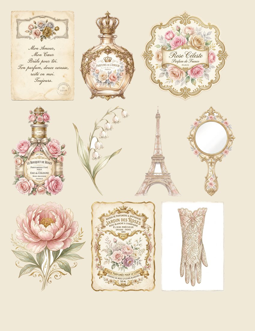 Parisian Parfumerie junk journal kit — sheet preview 3