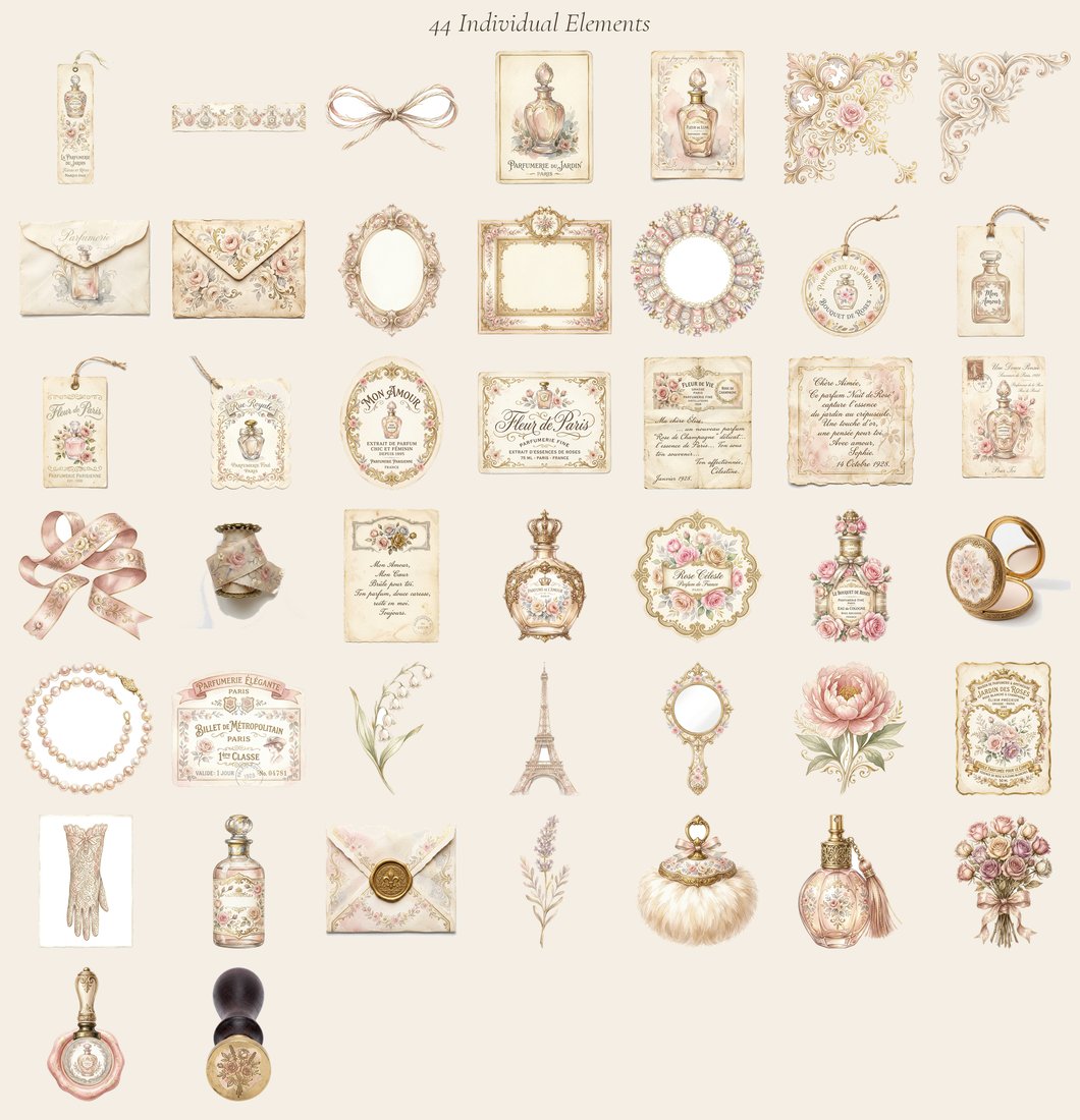 Parisian Parfumerie junk journal kit — elements overview