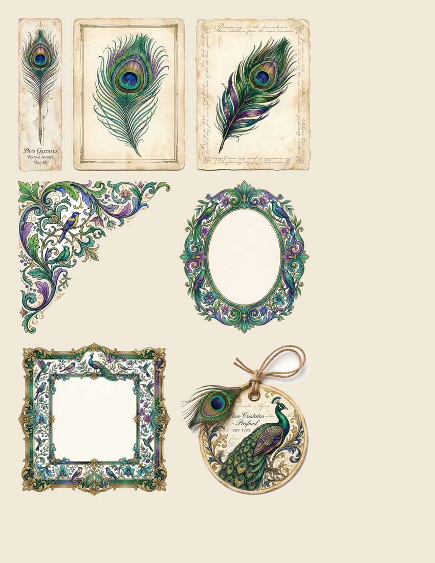 Peacock Pavilion junk journal kit — sheet preview 1