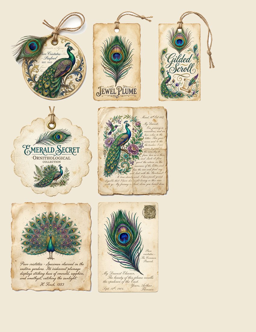 Peacock Pavilion junk journal kit — sheet preview 2