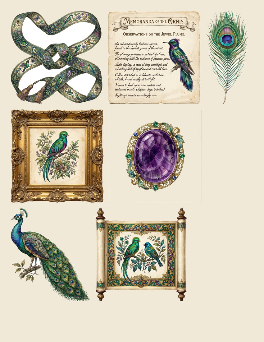 Peacock Pavilion junk journal kit — sheet preview 3
