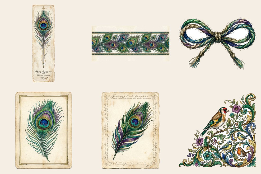 Peacock Pavilion junk journal kit — element closeup 1