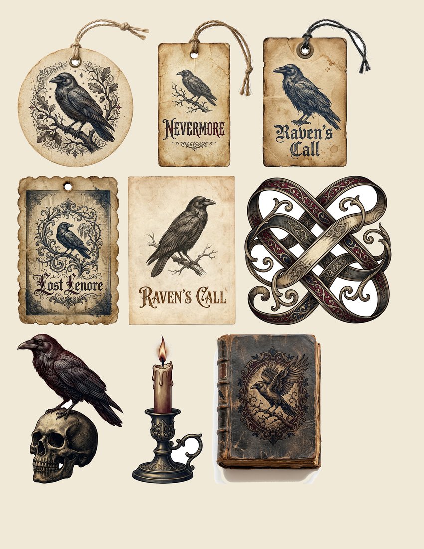 Poes Nevermore junk journal kit — sheet preview 2