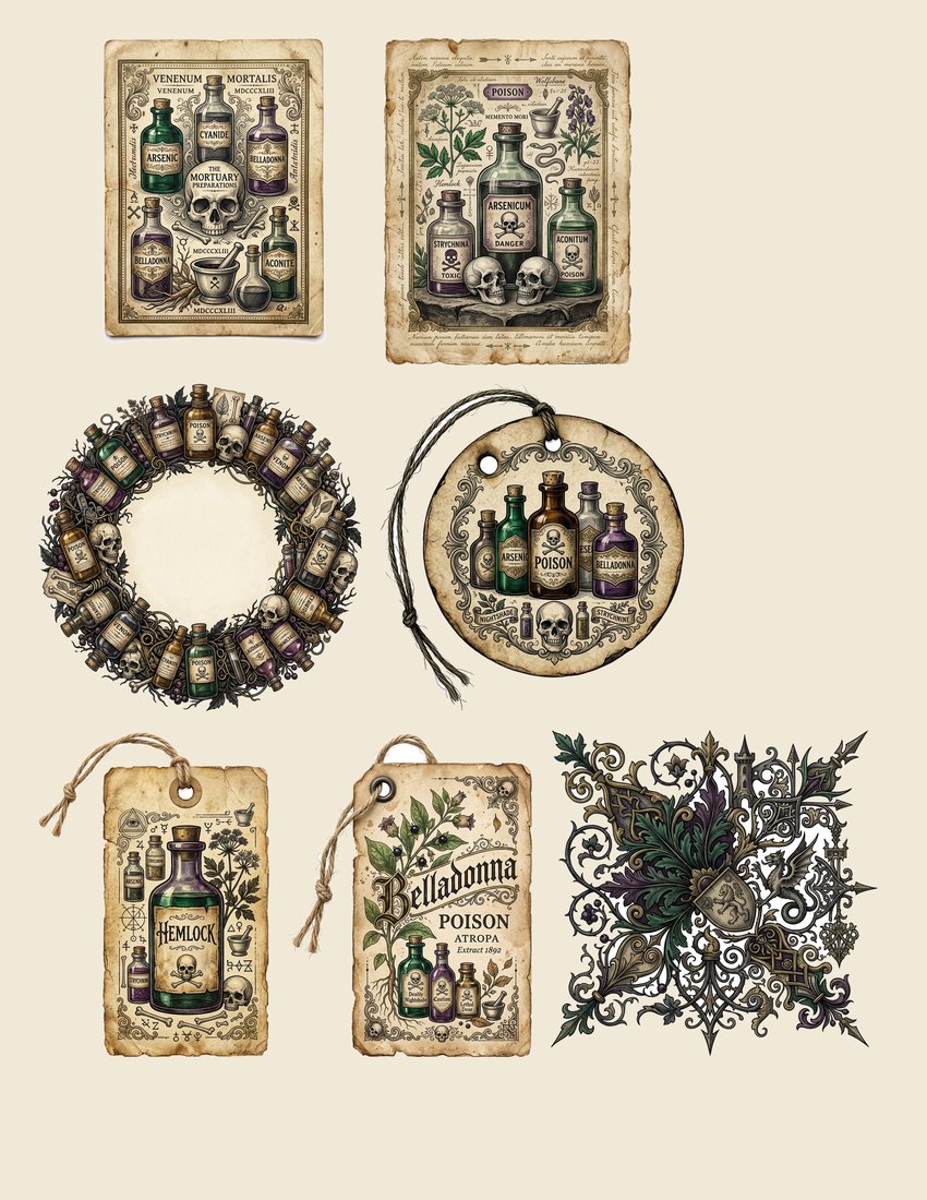 Poison Apothecary junk journal kit — sheet preview 1