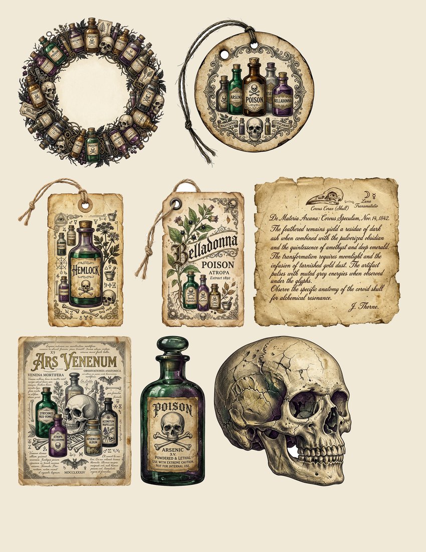 Poison Apothecary junk journal kit — sheet preview 2