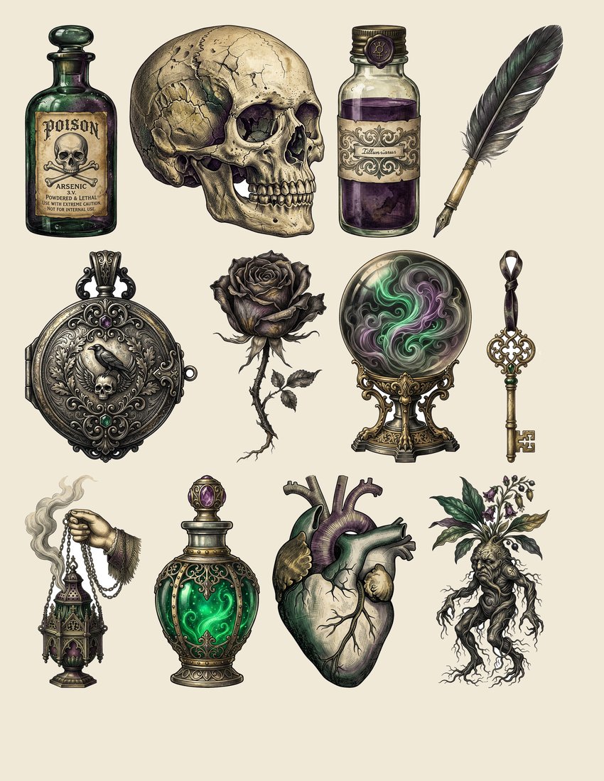Poison Apothecary junk journal kit — sheet preview 3