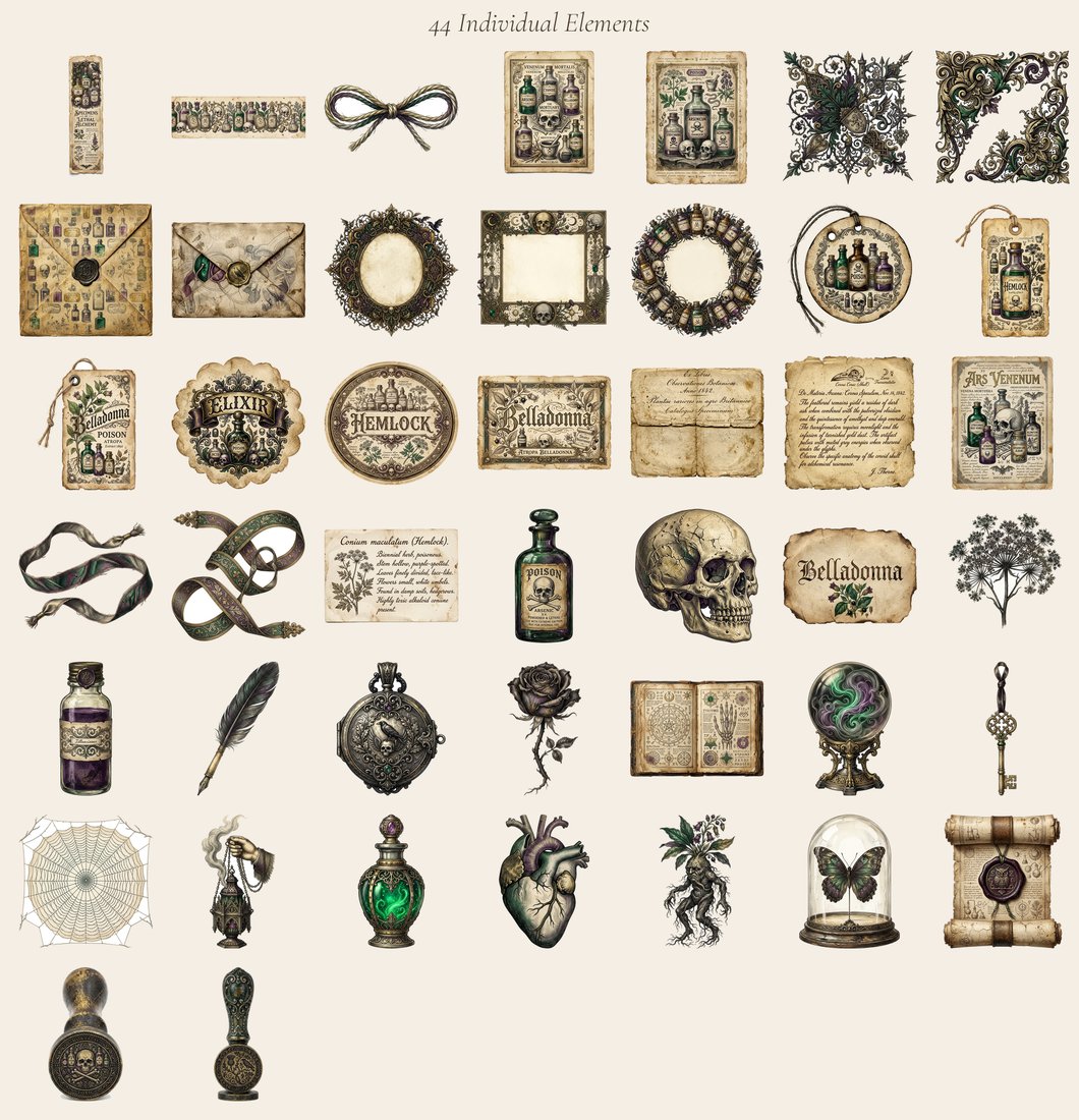 Poison Apothecary junk journal kit — elements overview