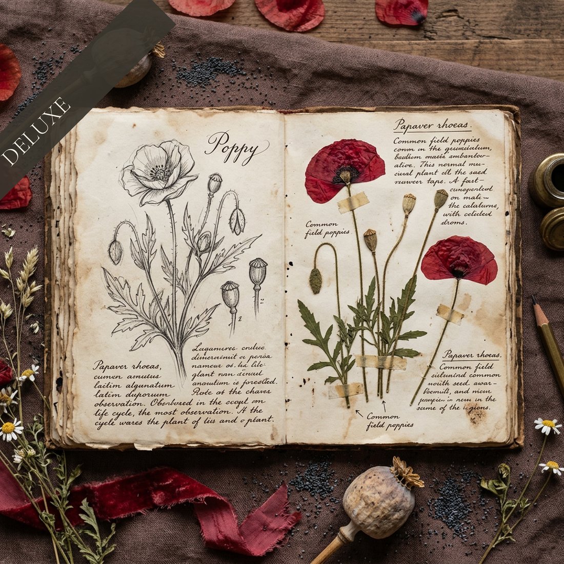Poppy Field Dreams Junk Journal Kit | Vintage Botanical Ephemera | Digital Download