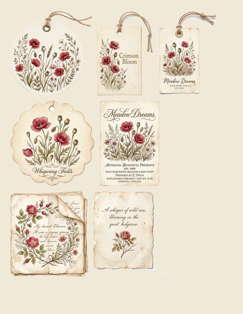 Poppy Field junk journal kit — sheet preview 2