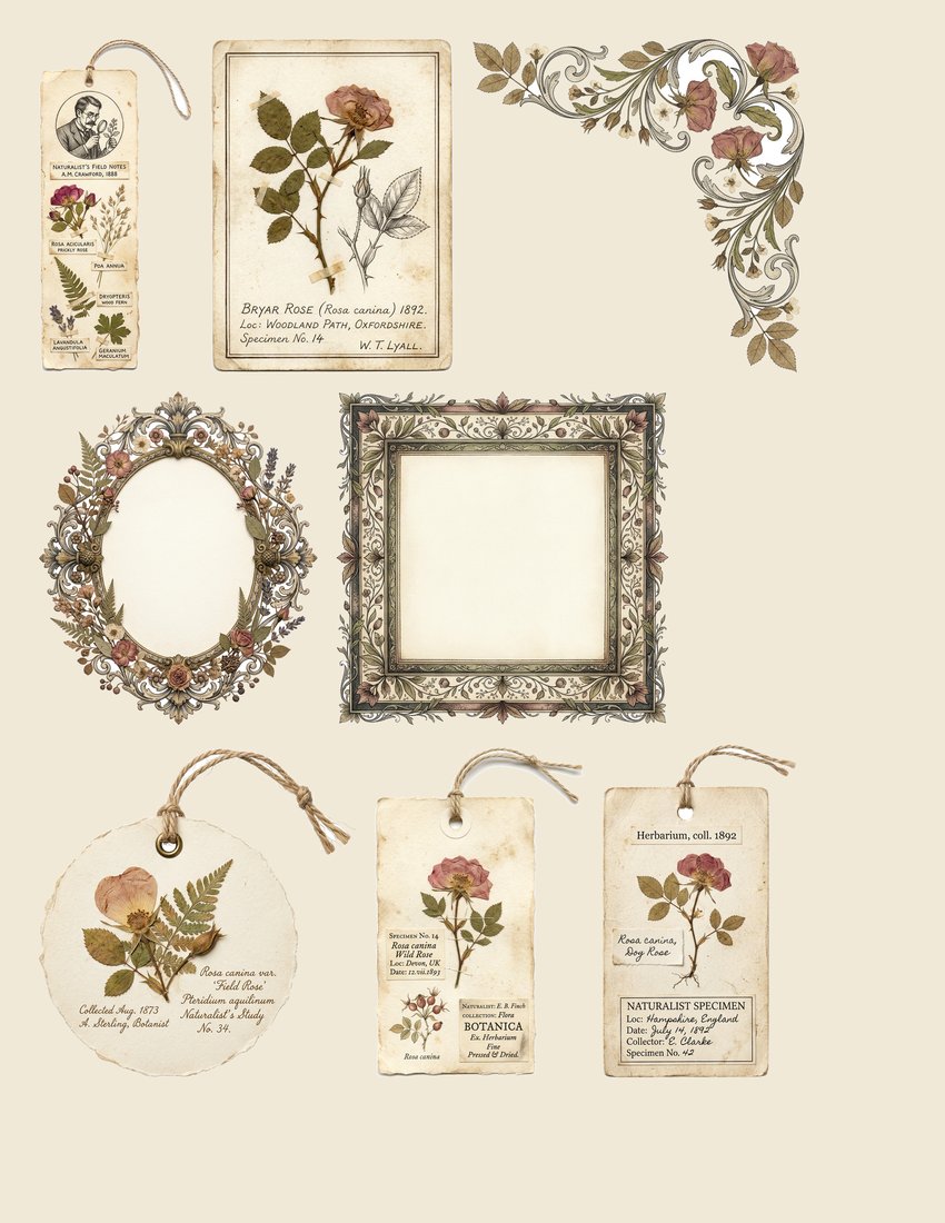 Pressed Herbarium junk journal kit — sheet preview 1