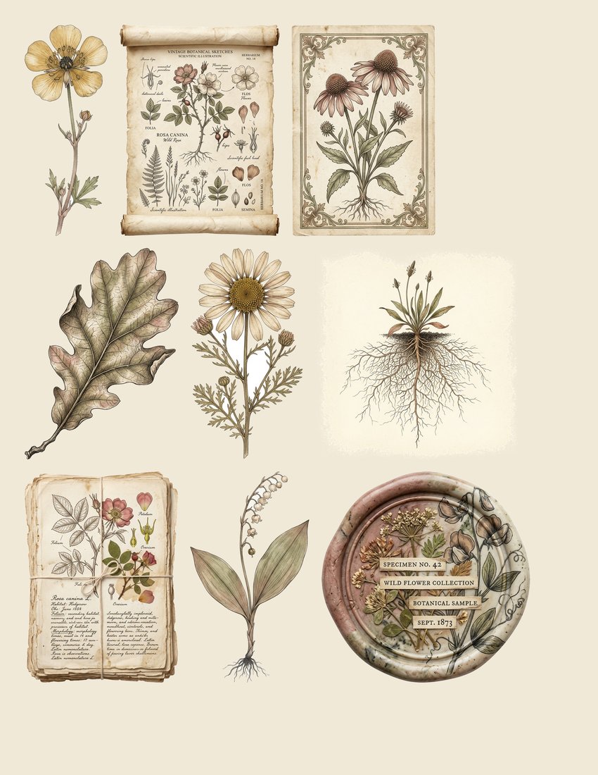 Pressed Herbarium junk journal kit — sheet preview 4