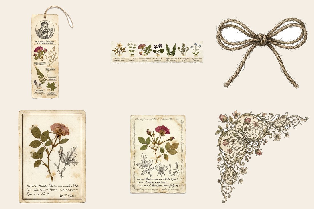 Pressed Herbarium junk journal kit — element closeup 1
