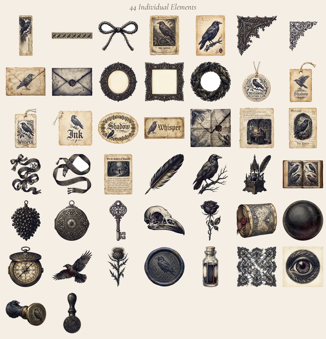 Ravens And Crows junk journal kit — elements overview