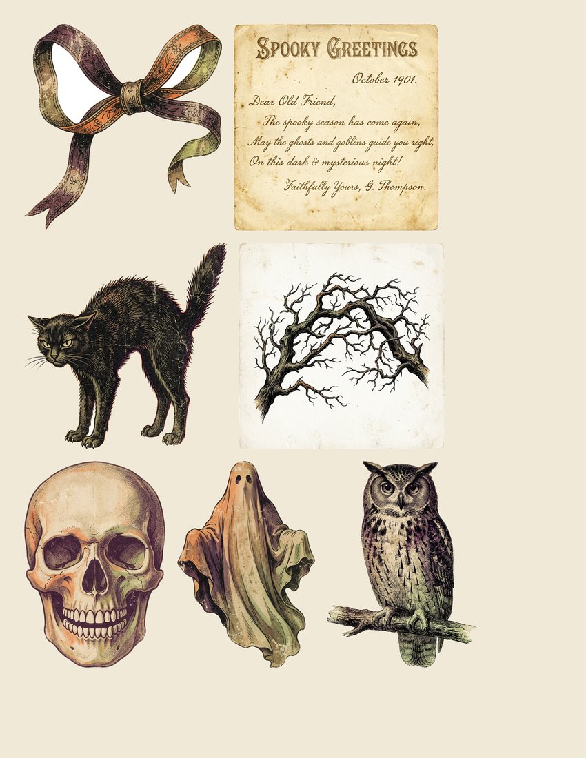 Retro Halloween Postcards junk journal kit — sheet preview 3