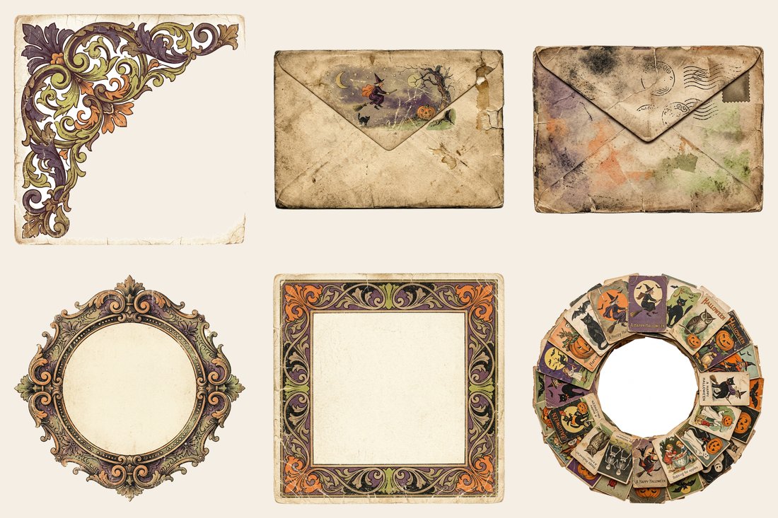 Retro Halloween Postcards junk journal kit — element closeup 2