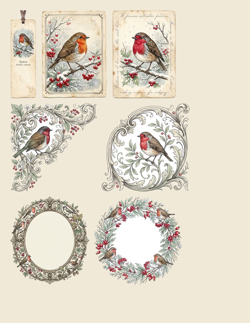 Robin Redbreast junk journal kit — sheet preview 1