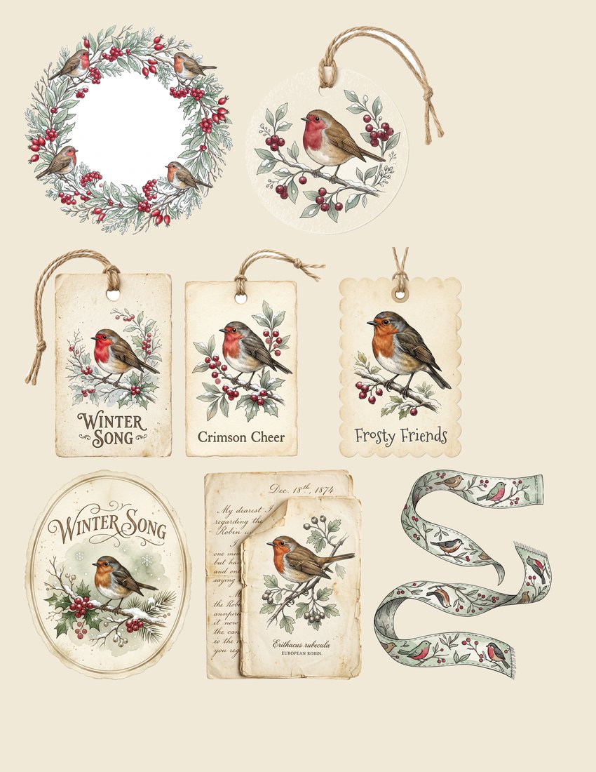 Robin Redbreast junk journal kit — sheet preview 2