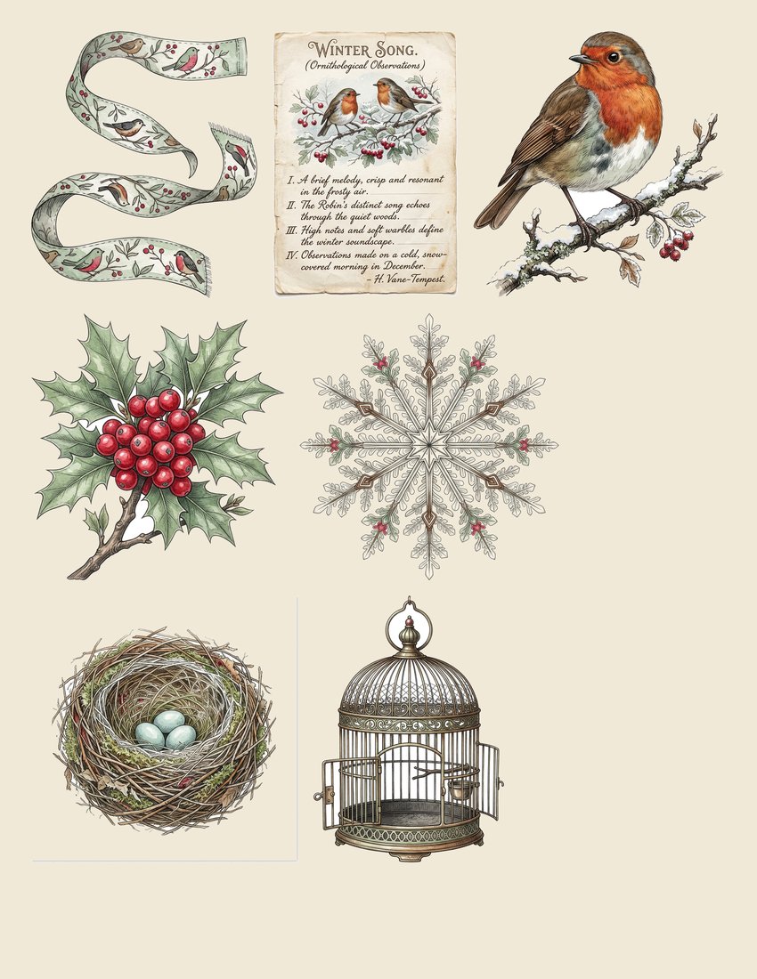 Robin Redbreast junk journal kit — sheet preview 3