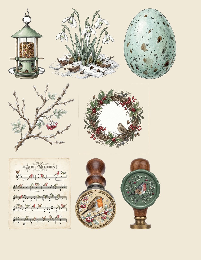 Robin Redbreast junk journal kit — sheet preview 4