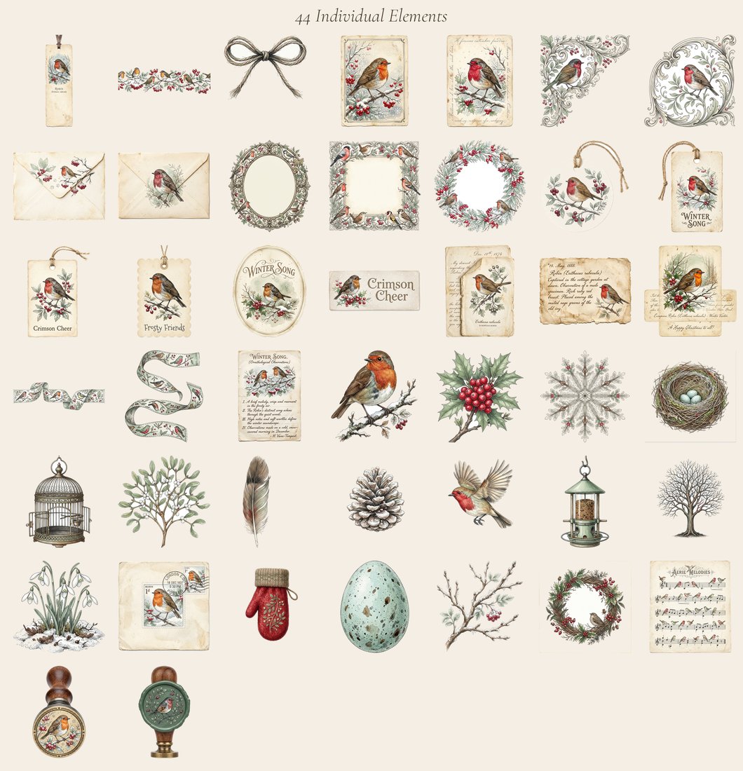 Robin Redbreast junk journal kit — elements overview