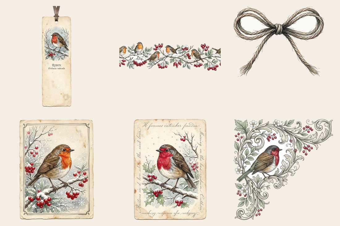 Robin Redbreast junk journal kit — element closeup 1