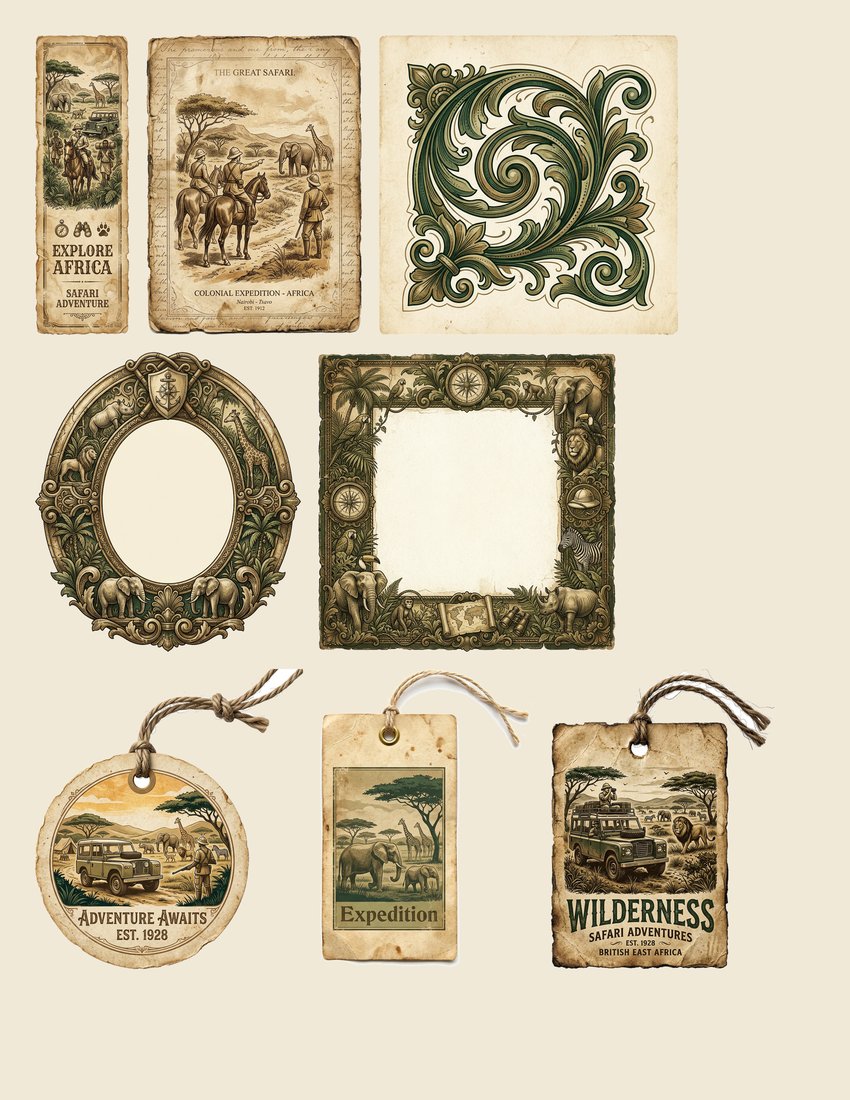 Safari Expedition junk journal kit — sheet preview 1
