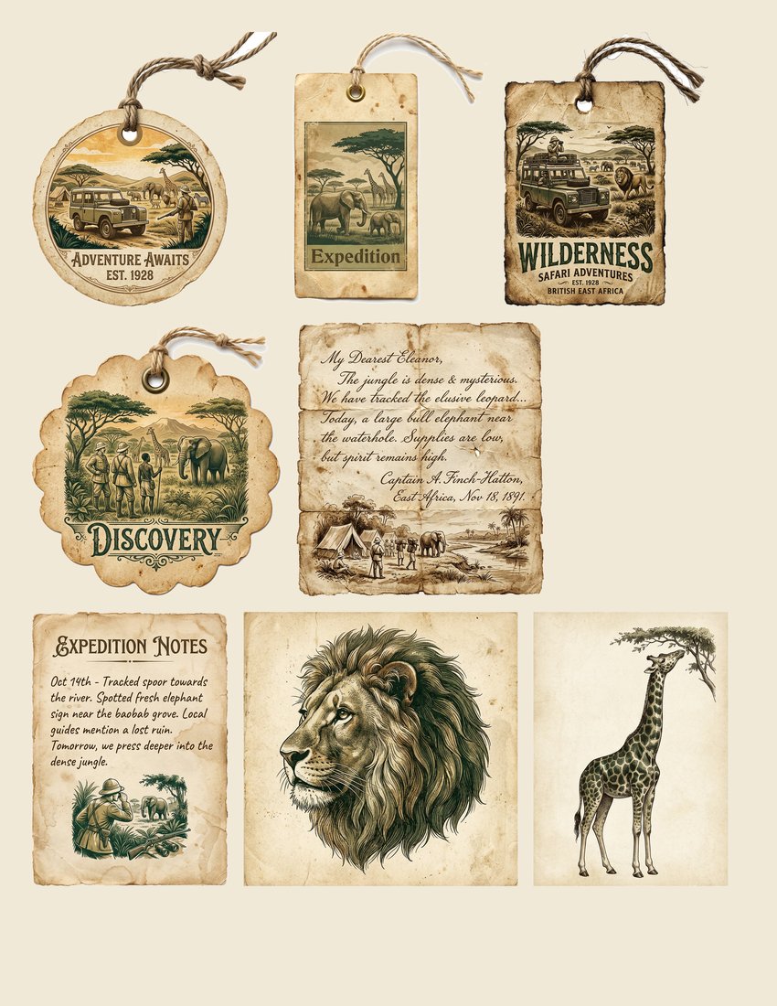 Safari Expedition junk journal kit — sheet preview 2