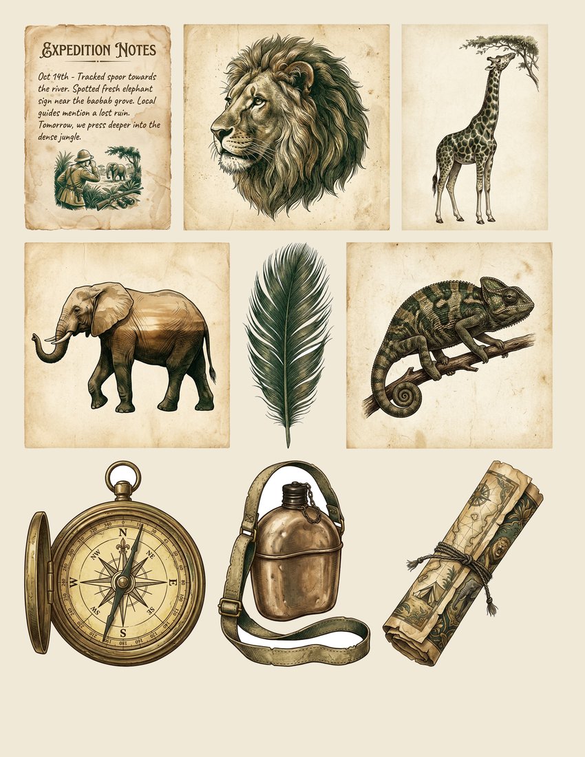 Safari Expedition junk journal kit — sheet preview 3