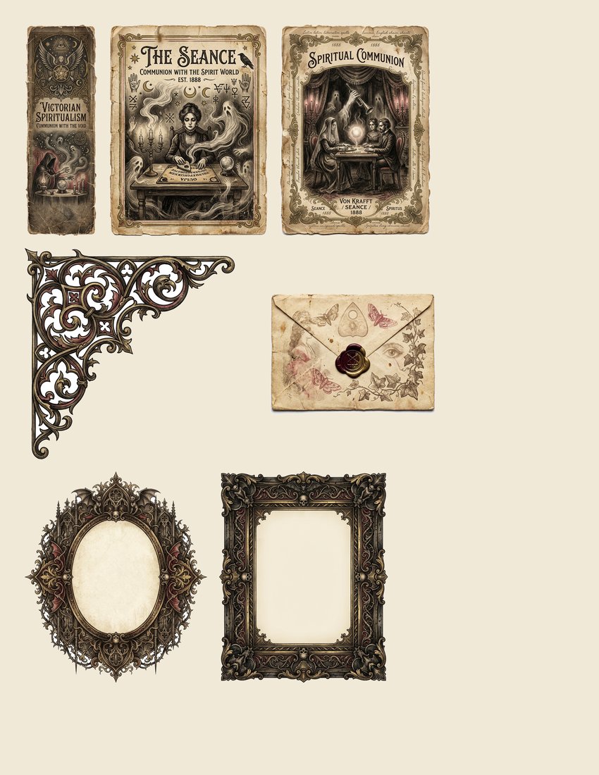 Seance Night junk journal kit — sheet preview 1