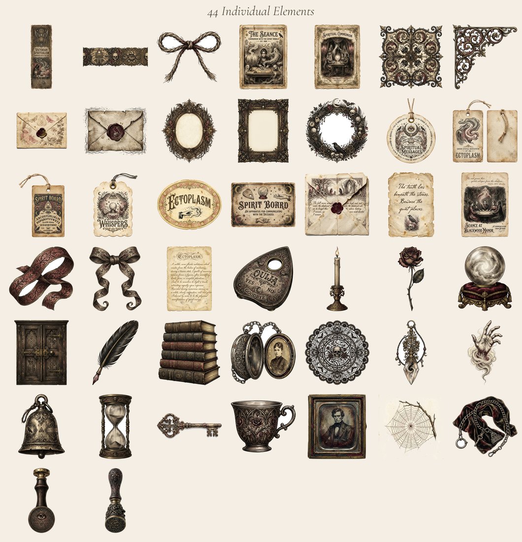 Seance Night junk journal kit — elements overview