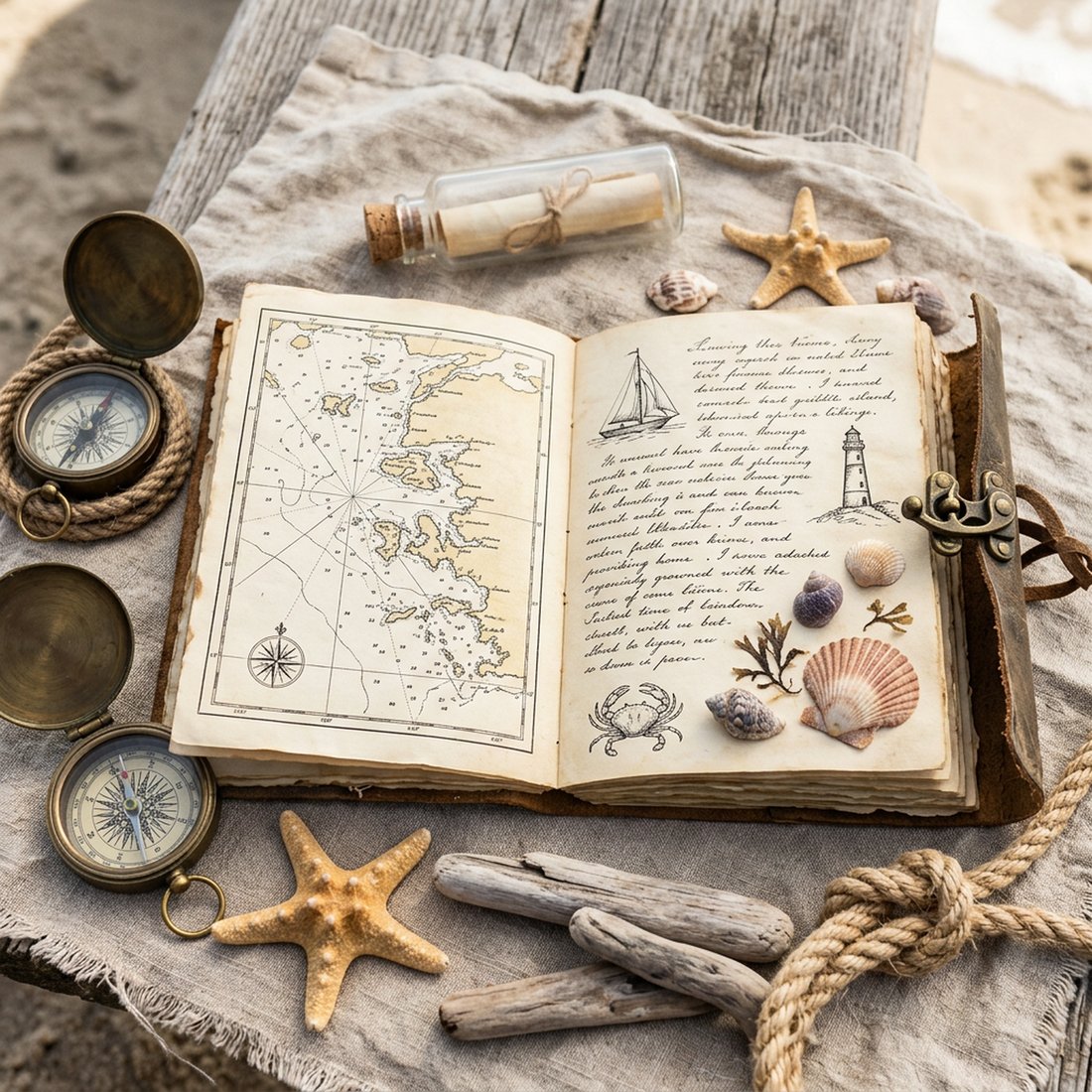 Seaside Memoir Junk Journal Kit | Vintage Nautical Coastal Ephemera + Printable Sheets | Digital Download