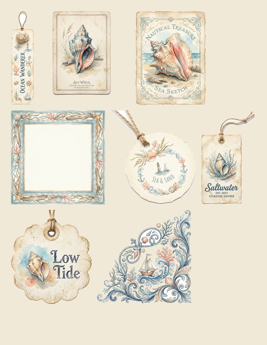 Seaside Memoir junk journal kit — sheet preview 1