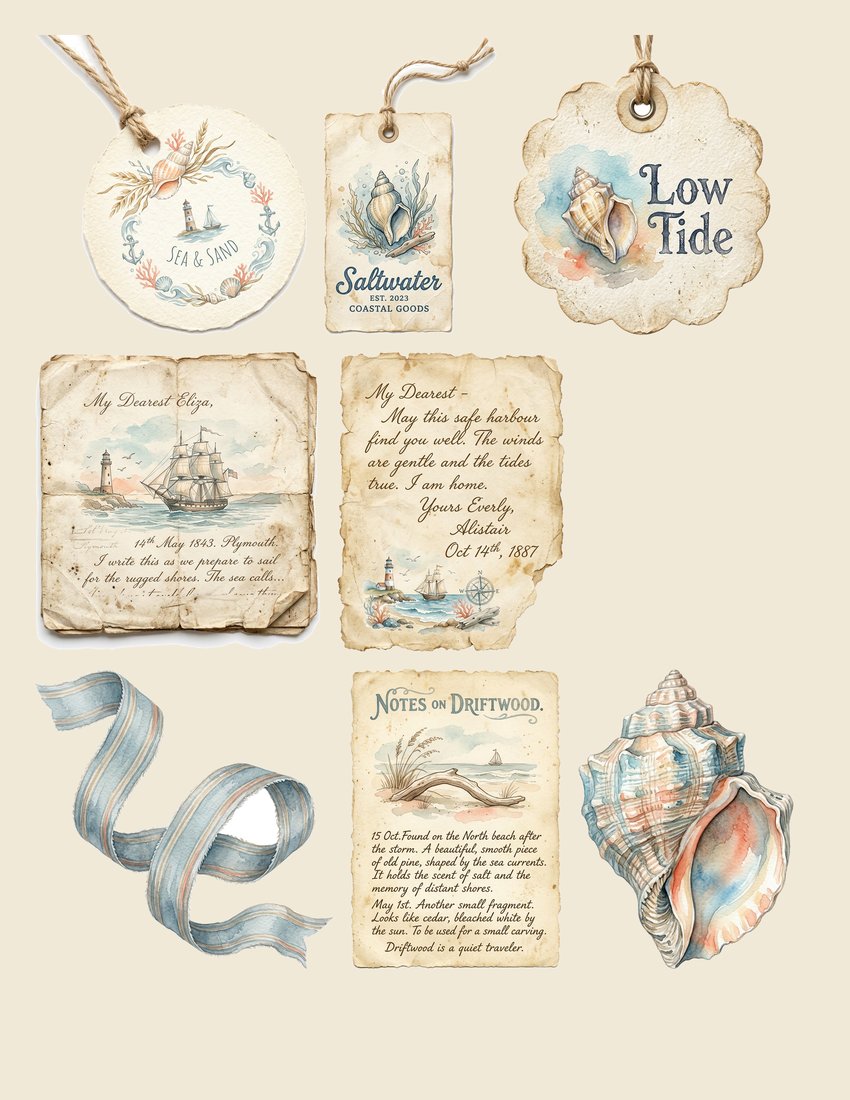 Seaside Memoir junk journal kit — sheet preview 2