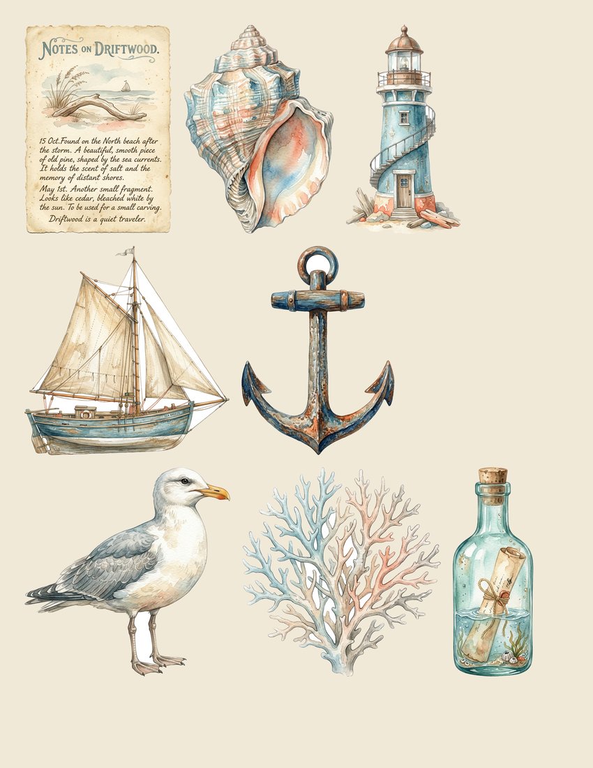 Seaside Memoir junk journal kit — sheet preview 3