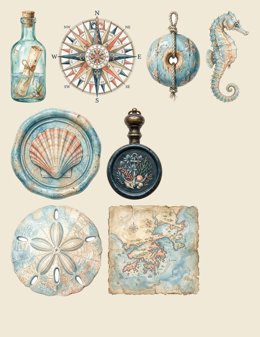 Seaside Memoir junk journal kit — sheet preview 4