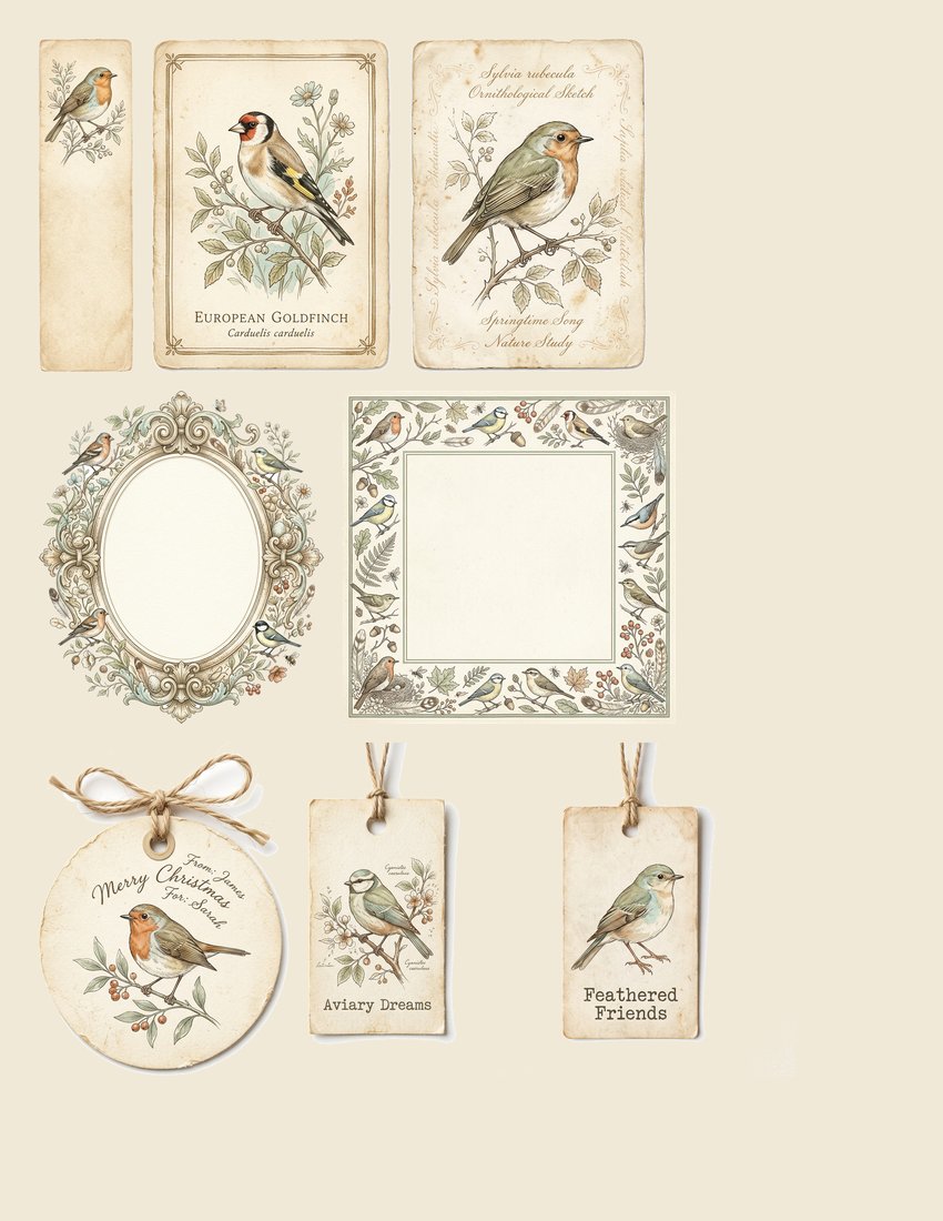Songbird Aviary junk journal kit — sheet preview 1